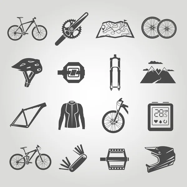 Iconos sobre el tema del ciclismo de montaña — Vector de stock