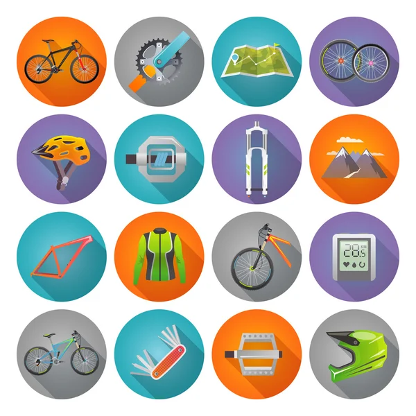 Icone sul tema della mountain bike — Vettoriale Stock