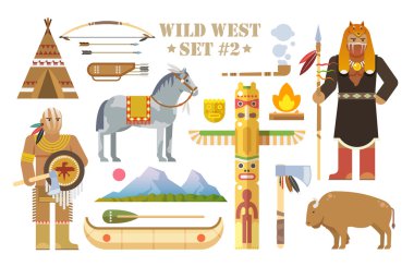 Colorful set with native Americans clipart