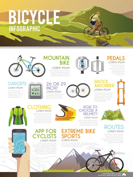 Infografis sepeda berwarna-warni - Stok Vektor