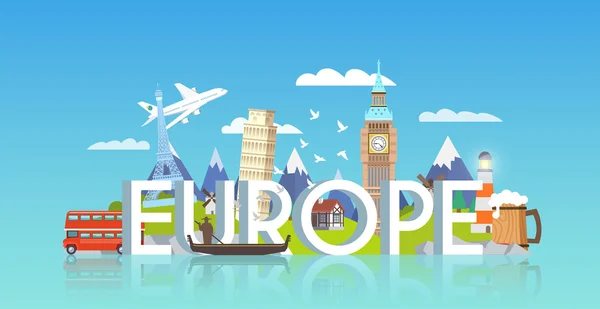 Concepto Vacaciones en Europa — Vector de stock