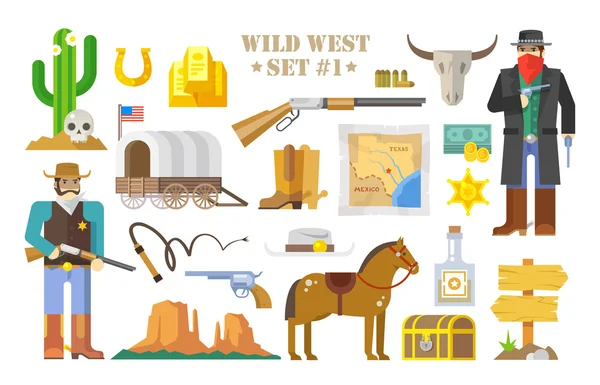 Olorful set of wild west — Stock Vector