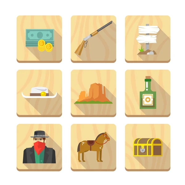 Set of  icons on theme of wild west — Stock Vector