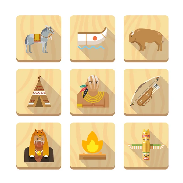 Set of  icons on theme of native Americans — Stock Vector