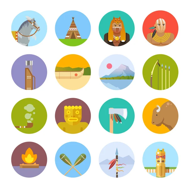Set of  icons on theme of native Americans — Stock Vector