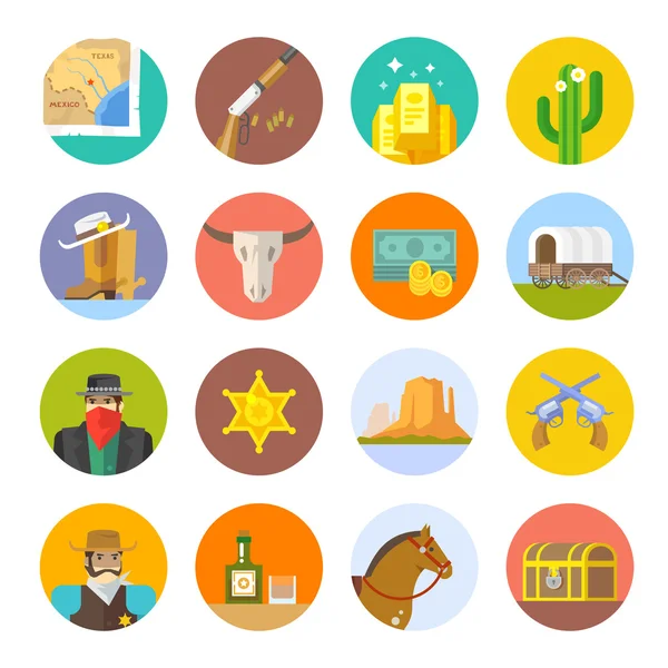 Set of icons on theme of wild west — Stock Vector