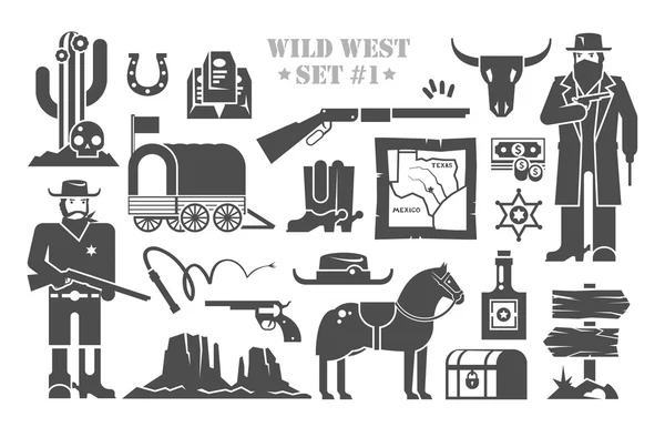 Conjunto monocromático de oeste selvagem —  Vetores de Stock