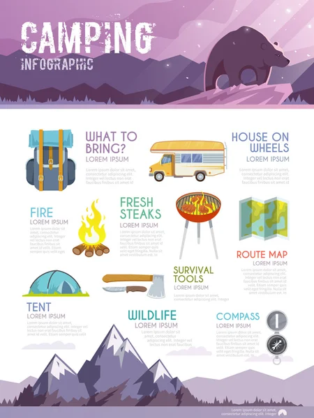 다채로운 캠핑 infographic — 스톡 벡터