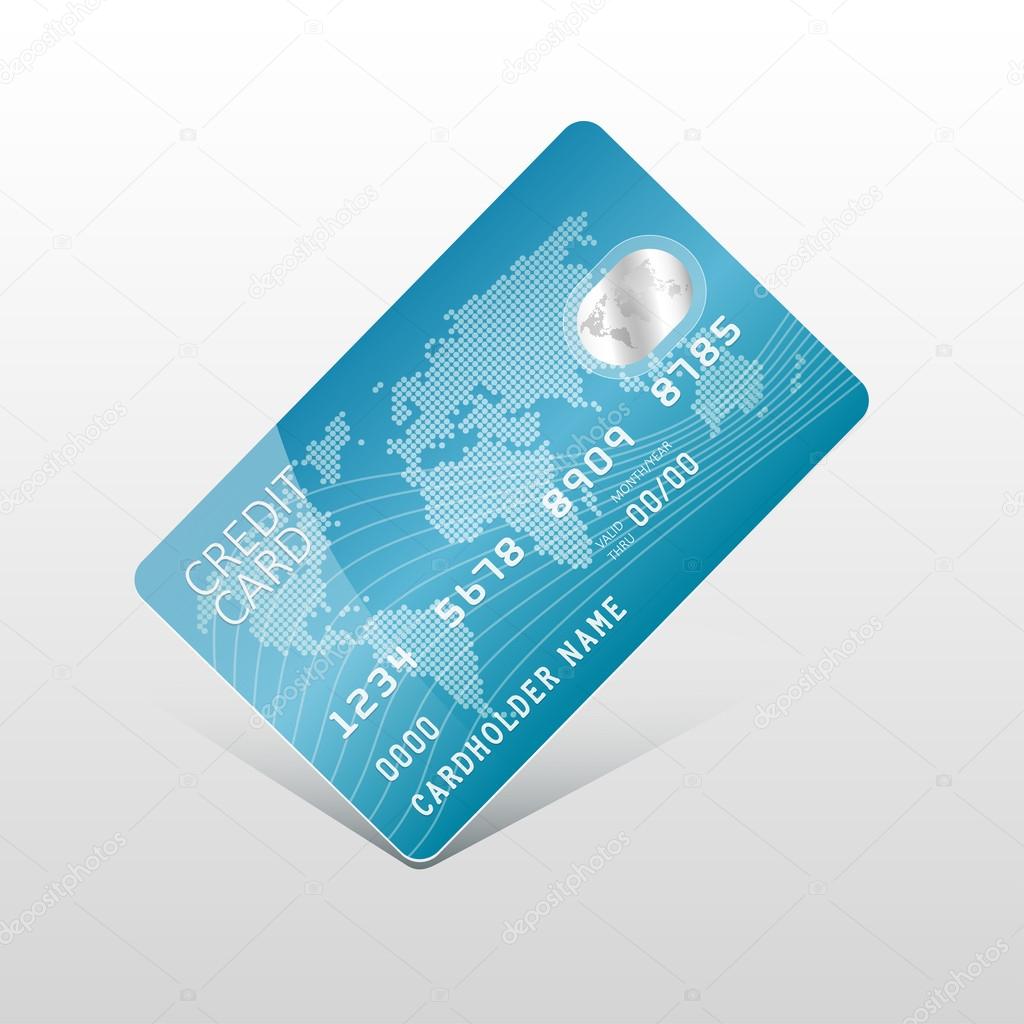 Blue credit card with shadow