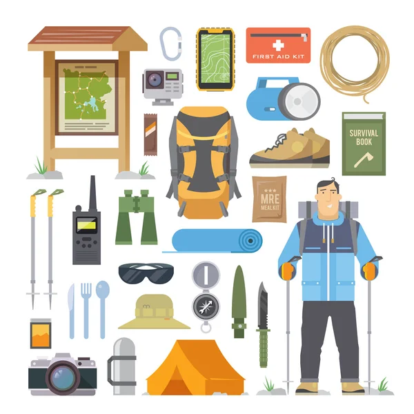 Hiking vector flat elements — Stok Vektör