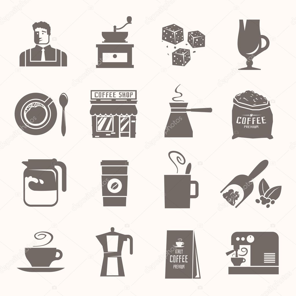 Black vector icons. Drinks. Coffee.