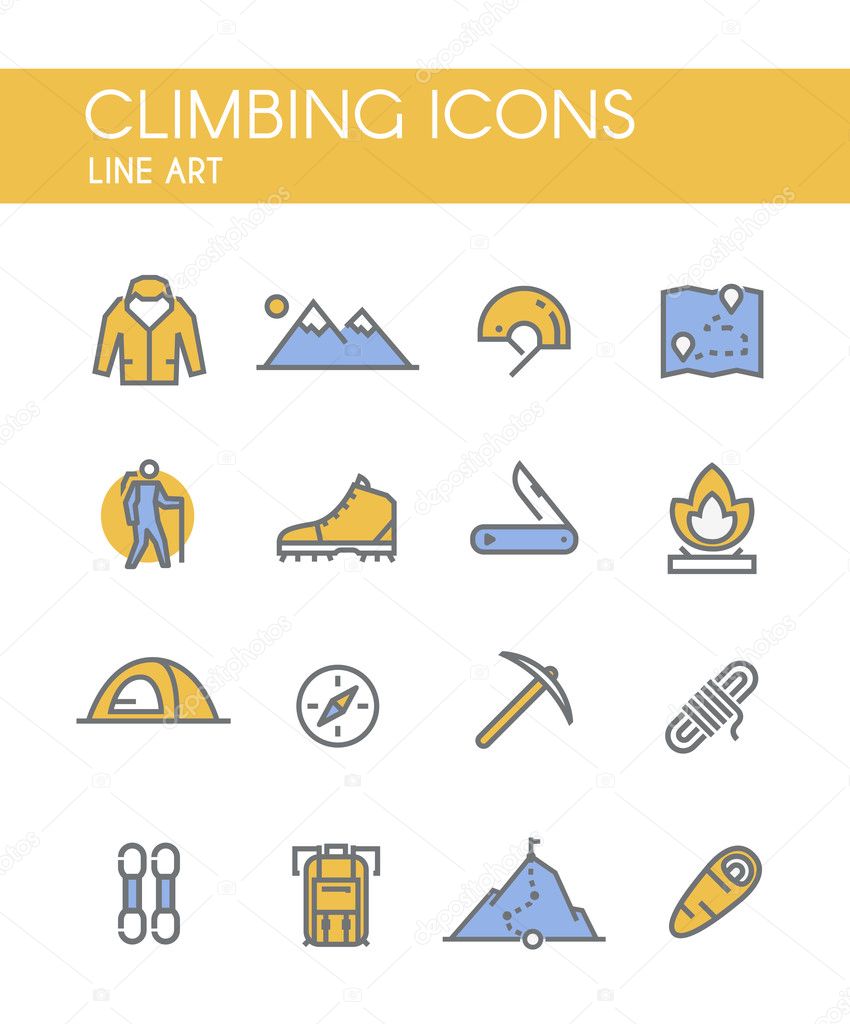 Climbing vector line icons
