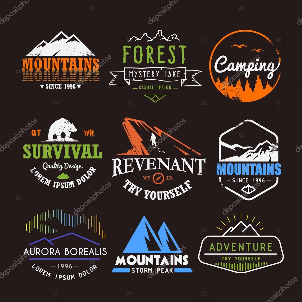 Set of premium vector labels on the themes of wildlife, nature, hunting, travel, wild nature, climbing, life in the mountains, survival, Retro, vintage, casual design