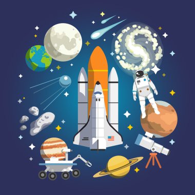 Astronomi düz illüstrasyon