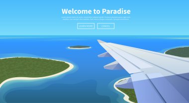Flat vector web banner. Travel by airplane.