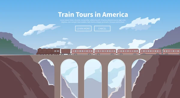 Travel by train. Web banner. Mountain railway.
