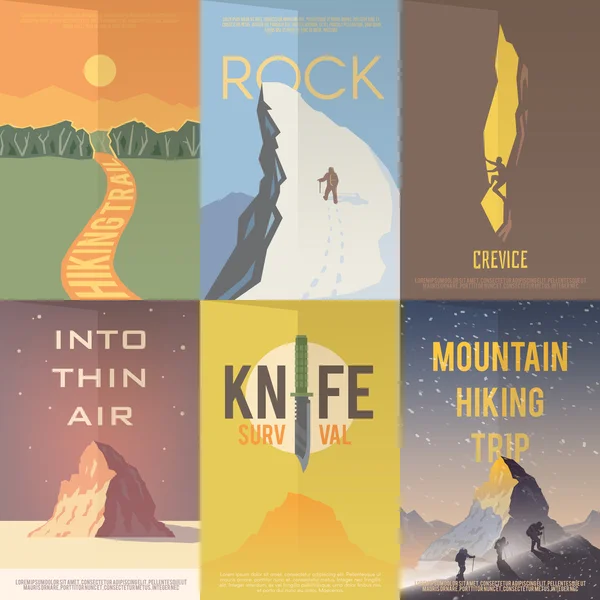 Flat vector advertising posters. Climbing, Hiking. — 스톡 벡터