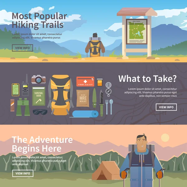 Flat web vector hiking banners. — Stockvector