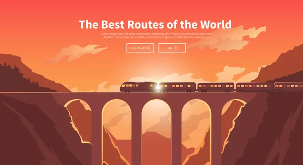 Viajar en tren. Banner web. Tren de montaña . — Vector de stock