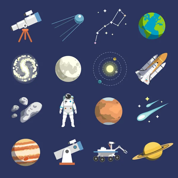Astronomy flat icons set — Stock Vector