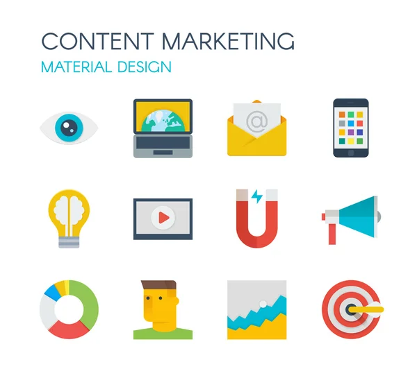 Diseño de materiales. Iconos de marketing de contenidos . — Vector de stock