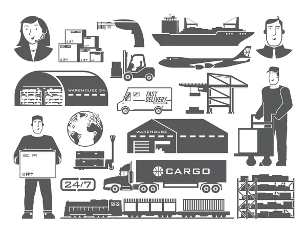 Logistics vector black and white icons — 스톡 벡터