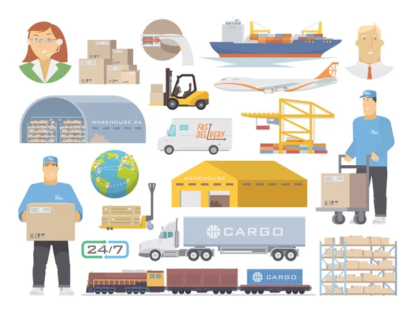 Logistics vector flat icons — Stock Vector