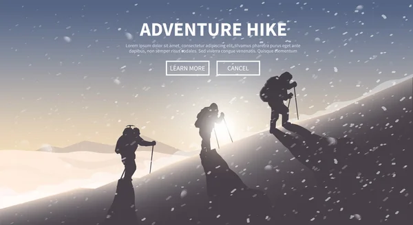 Flat vector web banner. Hiking. — 스톡 벡터