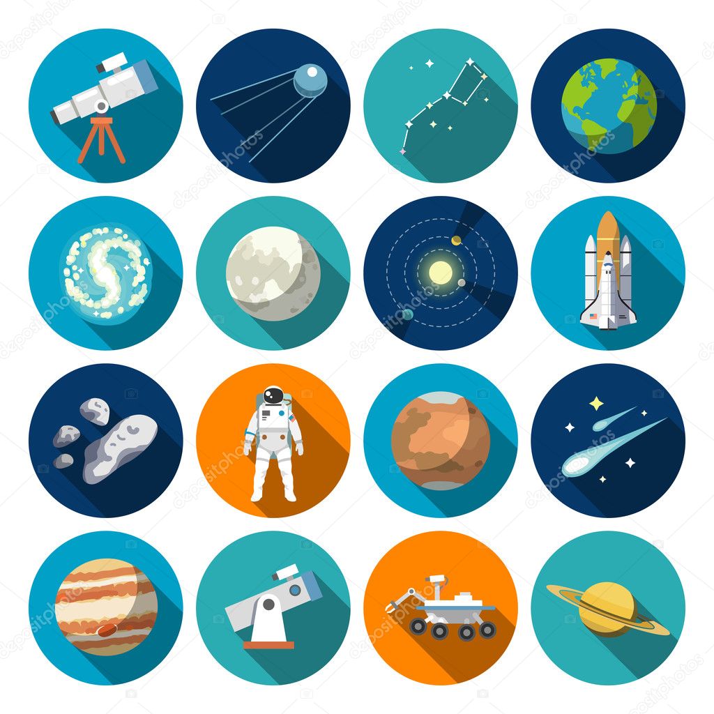 Astronomy flat icons set