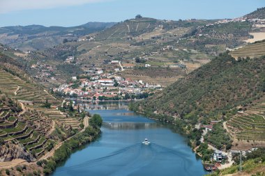 Bir turistik gemi Douro nehrinin Pinh için seyahat.