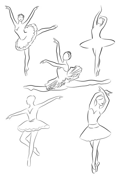 Ballerinas gyűjtemény, vonalas rajz — Stock Vector