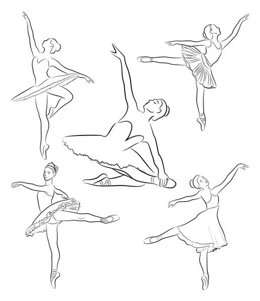 Coleção de bailarinas, desenho de linha —  Vetores de Stock