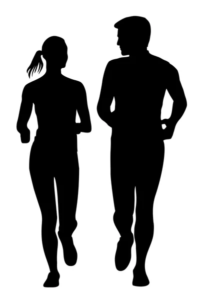 Paar joggt Silhouette — Stockvektor