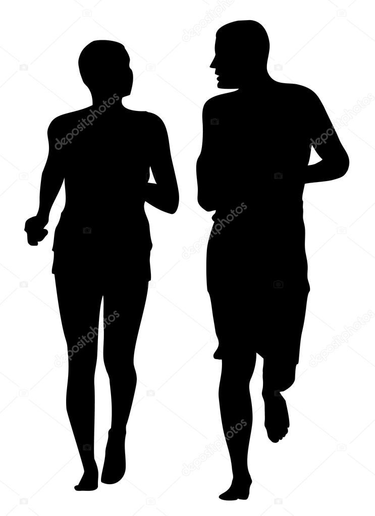 Couple jogging running silhouette