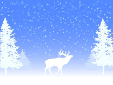 Kış arka plan, kar ve geyik