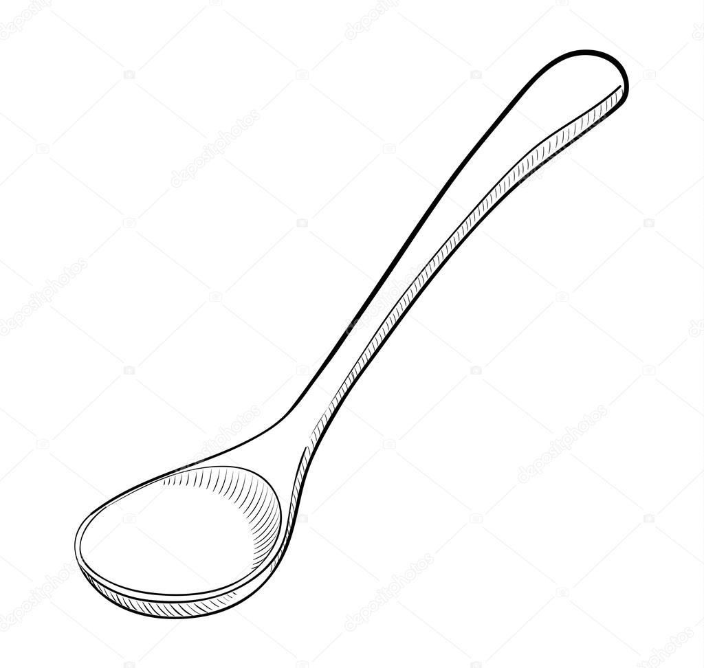 Download - Big wooden spoon, hand drawn style, isolated on white background...