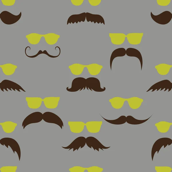 Mustache Yellow Glasses Vector Seamless Repeating Pattern Design Great Fabric — Stock Vector