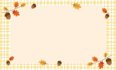 Meşe yaprağı ve meşe palamudu sarısı desenli kağıt kaplama çerçeve sınırı. Boş not Vektör İllüstrasyonu. Düzenlenebilir Vuruş.