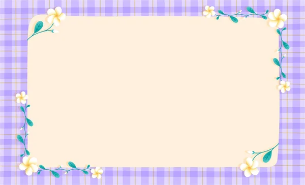 Frangipani Plumeria Flower Lilac Purple Gingham Pattern Paper Background Frame — Vector de stock