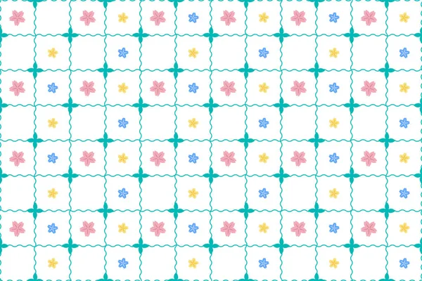 Sakura Flower Modern Grid Wave Geometric Fabric Seamless Patterns Pastel — Image vectorielle