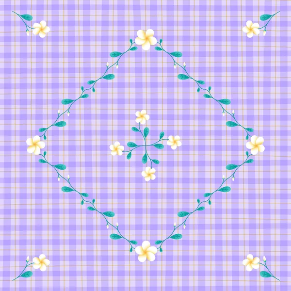 Plumeria Frangipani Fleur Lilas Violet Gingham Motif Arrière Plan Coup — Image vectorielle