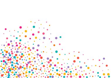 Parlak Yağmur Vektör Beyaz Arkaplan. Davetiye Nokta Kartpostalı. Düşen Bayram Polka Tasarımı. Renkli Karnaval Duvar Kağıdı.