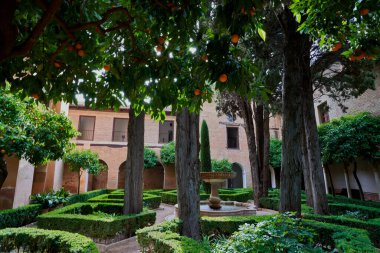 İspanya, Granada 'da Alhambra' da bulunan Patio de los Naranjos