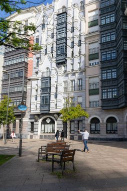İspanya 'nın Vizcaya eyaletinin Bilbao şehrinde eklektik mimari. Yüksek kalite fotoğraf
