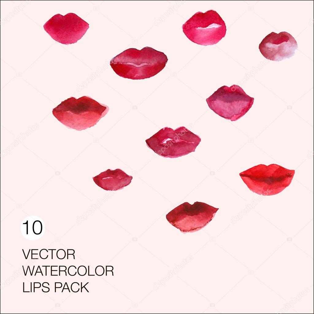 Vector watercolor lips pack