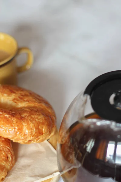 Croissant Served Coffee Placed White Table — Stock Photo, Image