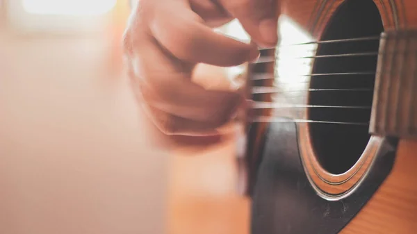 Guitarist Playing Guitar Room Side Lighting — Stock Photo, Image