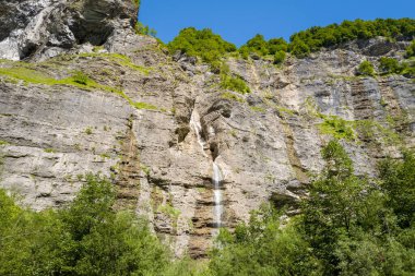Avrupa 'da, Fransa' da, Auvergne-Rhone-Alpes 'te, Haute-Savoie' de, Sixt-Fer-a-Cheval 'de, yazın, güneşli bir günde.