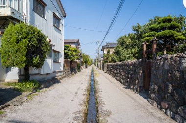 Yazın, güneşli bir günde, Shimabara, Japonya, Kyushu, Nagasaki, Shimabara 'daki Samuray Mahallesi..