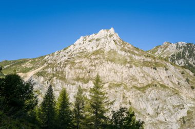 Yazın, güneşli bir günde Avrupa, Fransa, Auvergne Rhone Alpes, Haute Savoie 'deki dağlar.